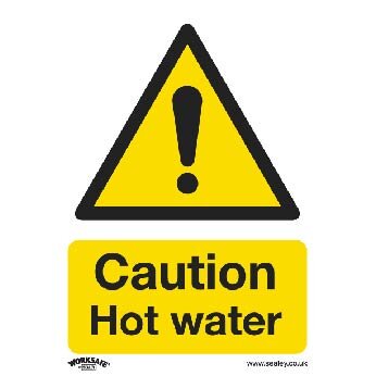 Warning Safety Sign - Caution Hot Water - Self-Adhesive Viny