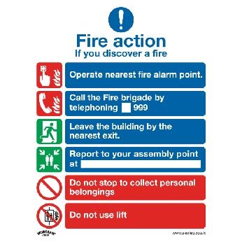 Safe Conditions Safety Sign - Fire Action With Lift - Rigid