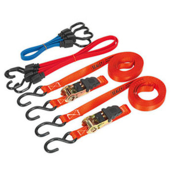 25mm x 5m Ratchet Tie Down and Flat Bungee Cord Set